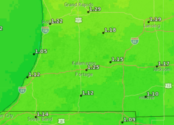 Weekly forecasted reference evapotranspiration rate for the week ending Aug. 10.